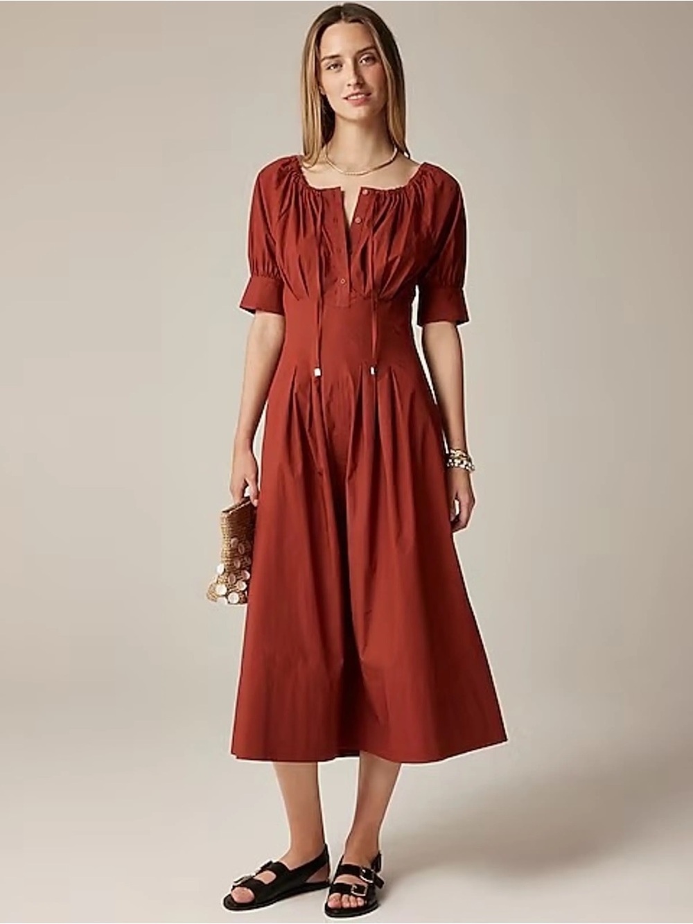 NWT J.Crew Cinched-waist shirt-dress in Brilliant Mahogany Red Sz 4P - Picture 11 of 11